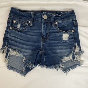 American Eagle Outfitters Dark Blue Distressed Jean Shorts